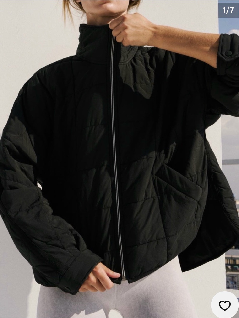 Free People Black Pippa Packable Quilted Cropped High-Collar Puffer Jacket